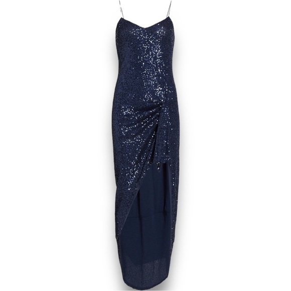 CAROLINE Constas Koren Sequined High Low Asymmetrical Knotted Evening Midi Dress - Picture 5 of 9